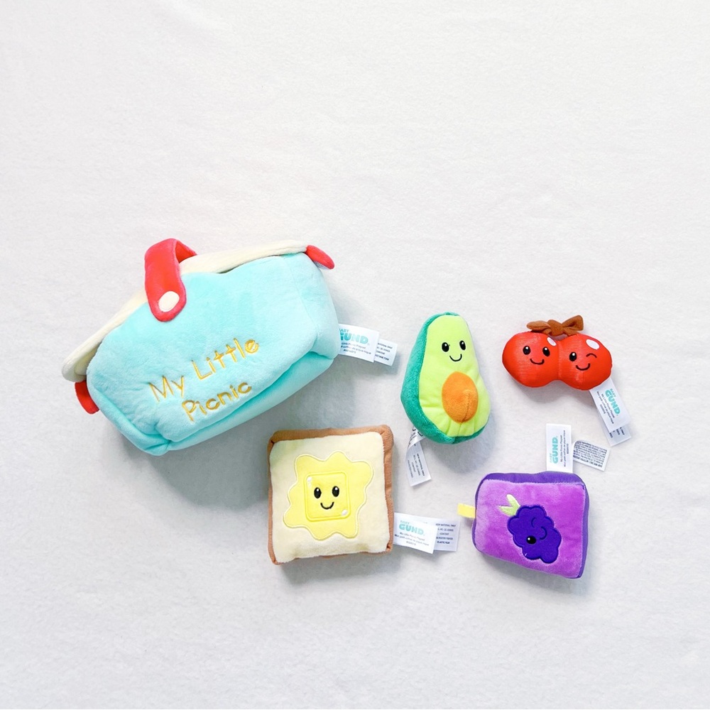 Baby GUND My Little Picnic Plush Sensory Playset Rattle Crinkle Squeaker 5Pc